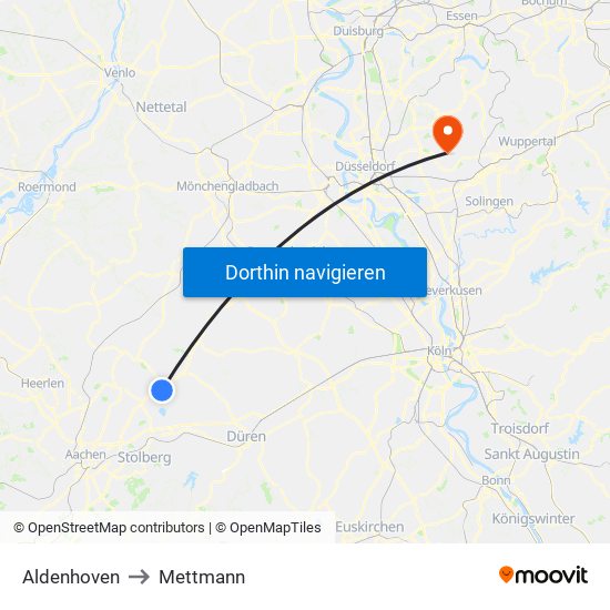 Aldenhoven to Mettmann map