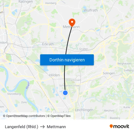 Langenfeld (Rhld.) to Mettmann map