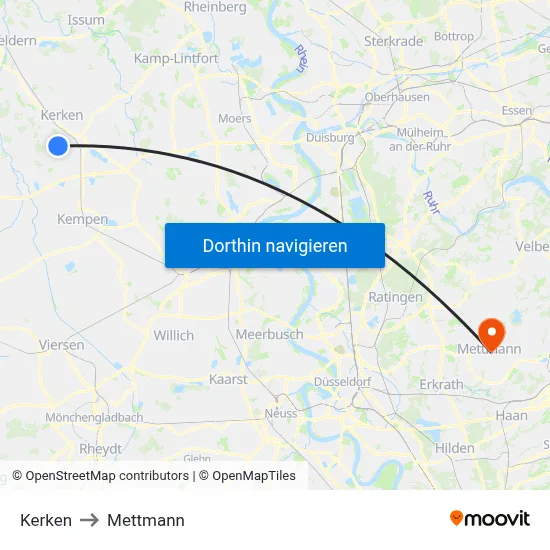 Kerken to Mettmann map