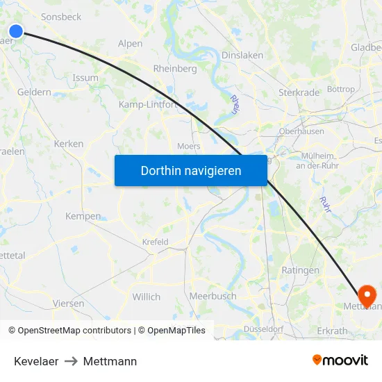 Kevelaer to Mettmann map