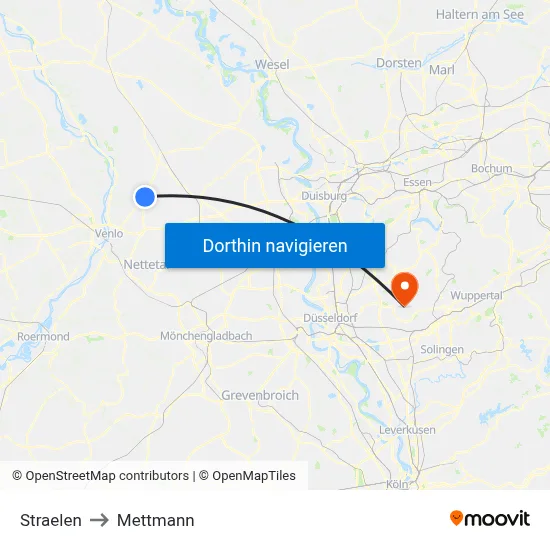 Straelen to Mettmann map