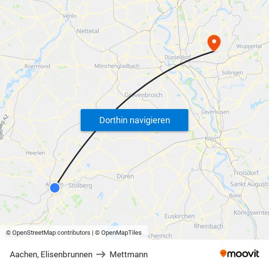 Aachen, Elisenbrunnen to Mettmann map