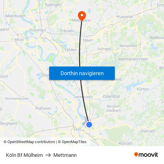 Köln Bf Mülheim to Mettmann map