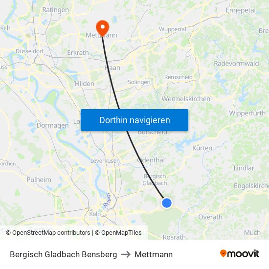 Bergisch Gladbach Bensberg to Mettmann map