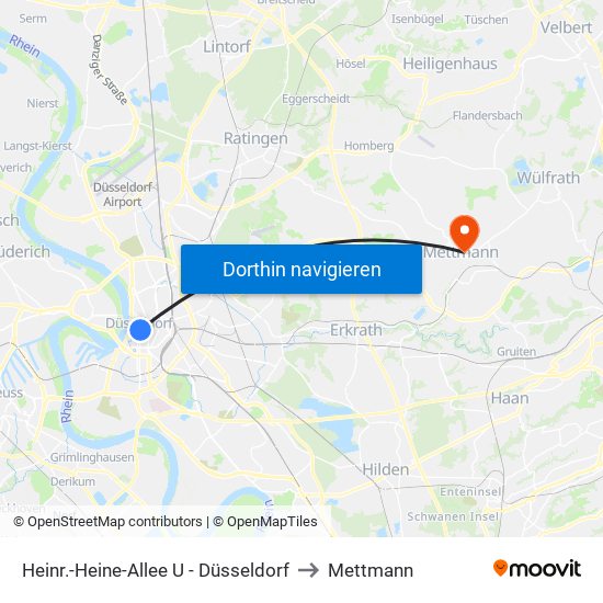 Heinr.-Heine-Allee U - Düsseldorf to Mettmann map