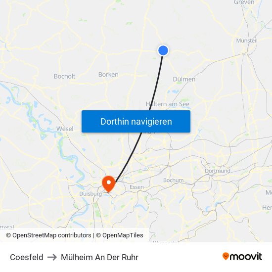 Coesfeld to Mülheim An Der Ruhr map