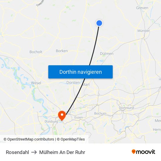 Rosendahl to Mülheim An Der Ruhr map