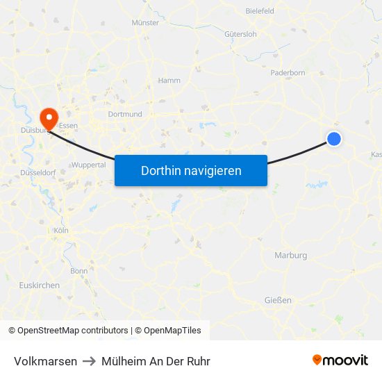Volkmarsen to Mülheim An Der Ruhr map