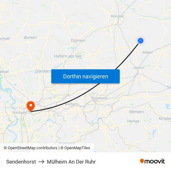 Sendenhorst to Mülheim An Der Ruhr map