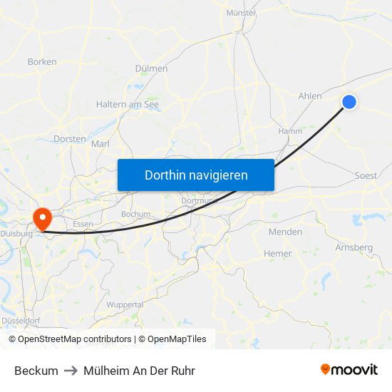 Beckum to Mülheim An Der Ruhr map