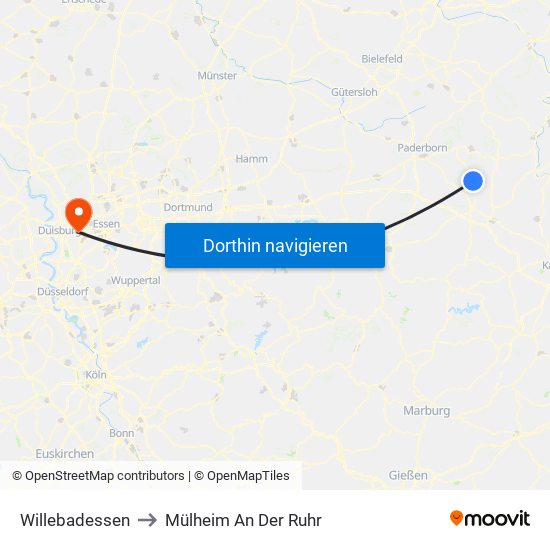 Willebadessen to Mülheim An Der Ruhr map