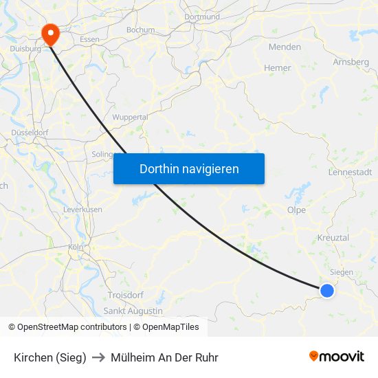 Kirchen (Sieg) to Mülheim An Der Ruhr map