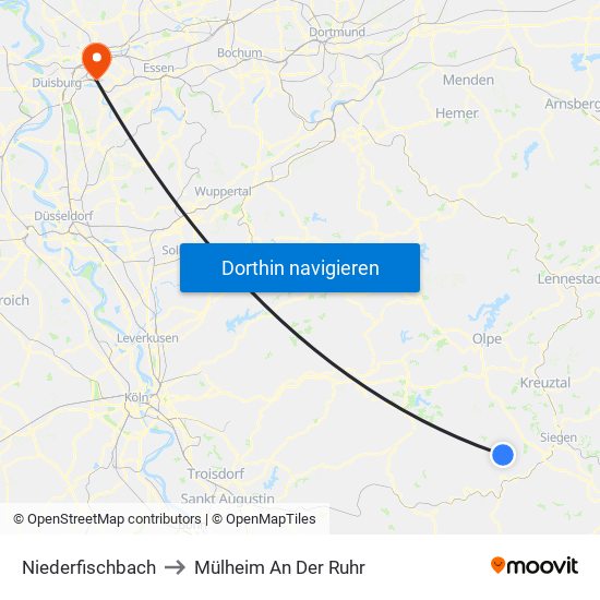 Niederfischbach to Mülheim An Der Ruhr map