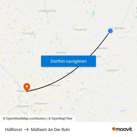 Hüllhorst to Mülheim An Der Ruhr map