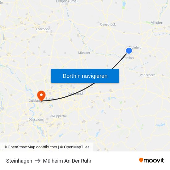 Steinhagen to Mülheim An Der Ruhr map