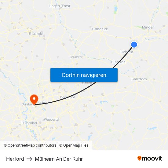 Herford to Mülheim An Der Ruhr map