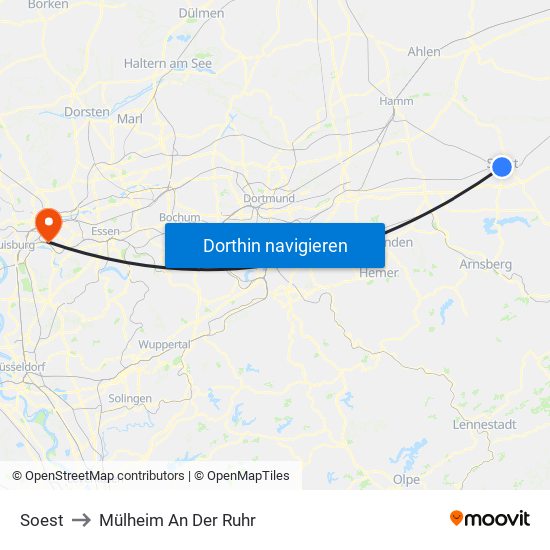 Soest to Mülheim An Der Ruhr map