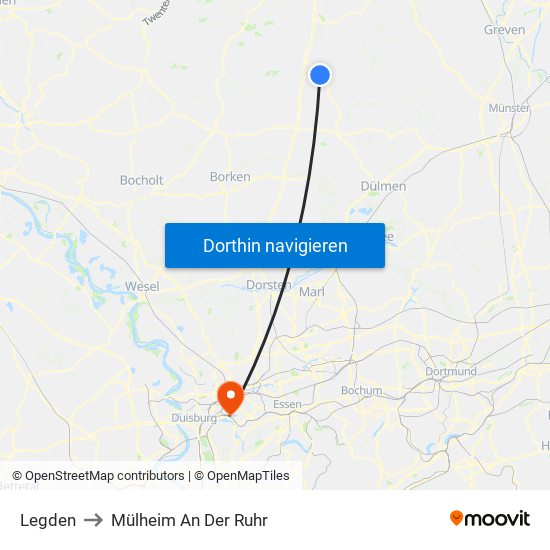 Legden to Mülheim An Der Ruhr map