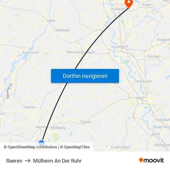 Raeren to Mülheim An Der Ruhr map