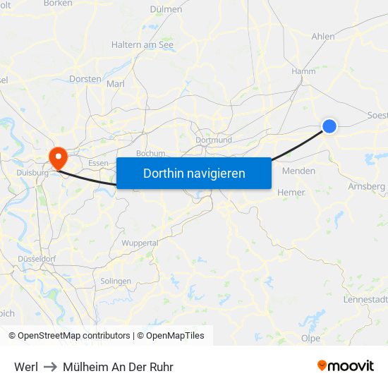 Werl to Mülheim An Der Ruhr map