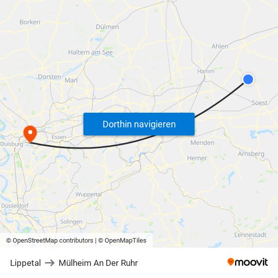 Lippetal to Mülheim An Der Ruhr map