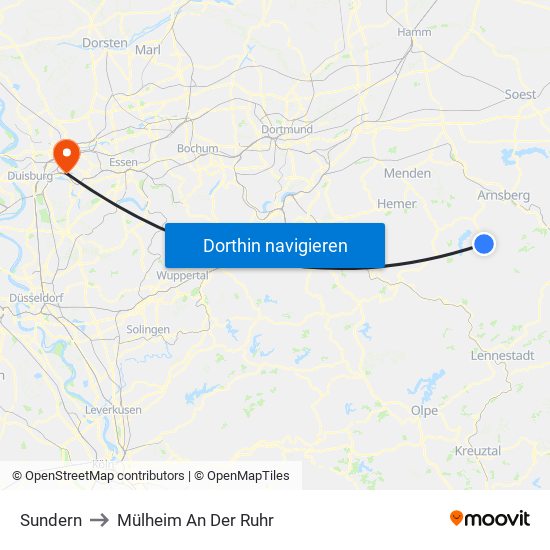 Sundern to Mülheim An Der Ruhr map