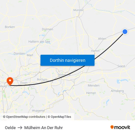 Oelde to Mülheim An Der Ruhr map