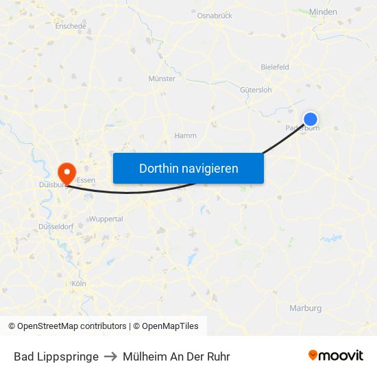 Bad Lippspringe to Mülheim An Der Ruhr map