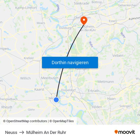 Neuss to Mülheim An Der Ruhr map