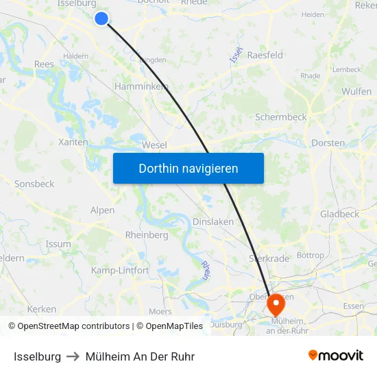 Isselburg to Mülheim An Der Ruhr map