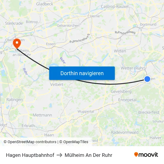 Hagen Hauptbahnhof to Mülheim An Der Ruhr map