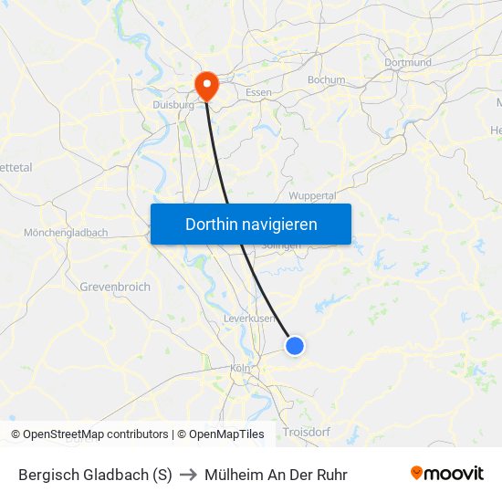 Bergisch Gladbach (S) to Mülheim An Der Ruhr map