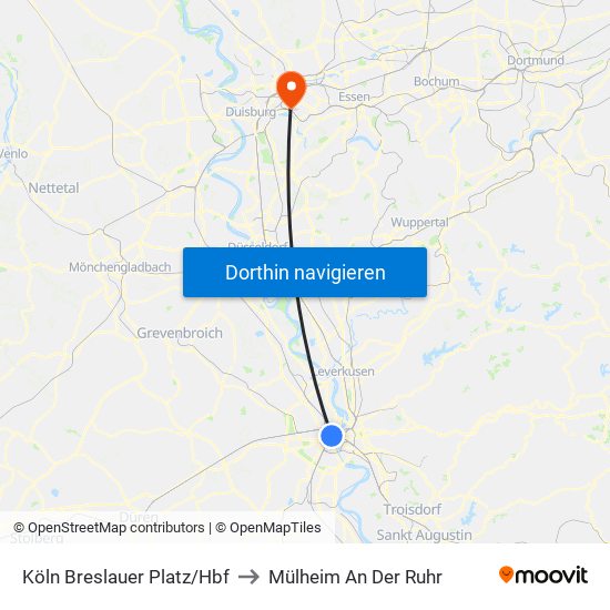 Köln Breslauer Platz/Hbf to Mülheim An Der Ruhr map
