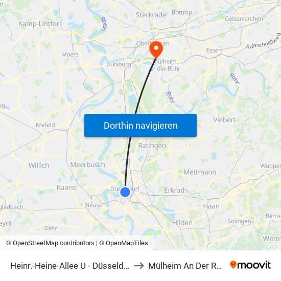 Heinr.-Heine-Allee U - Düsseldorf to Mülheim An Der Ruhr map