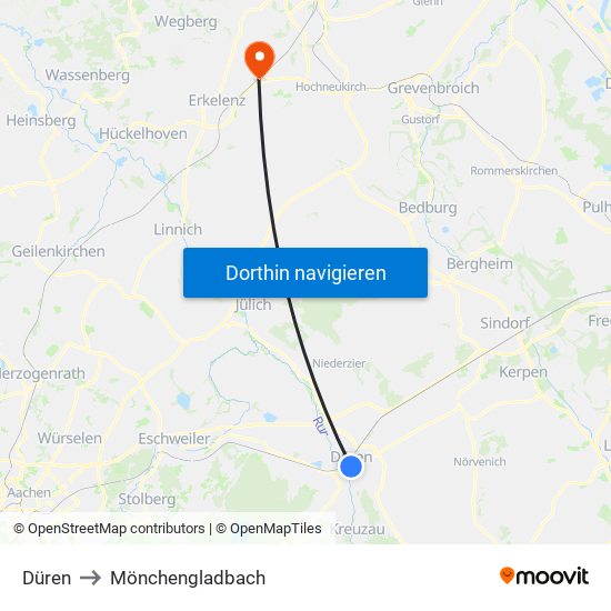 Düren to Mönchengladbach map