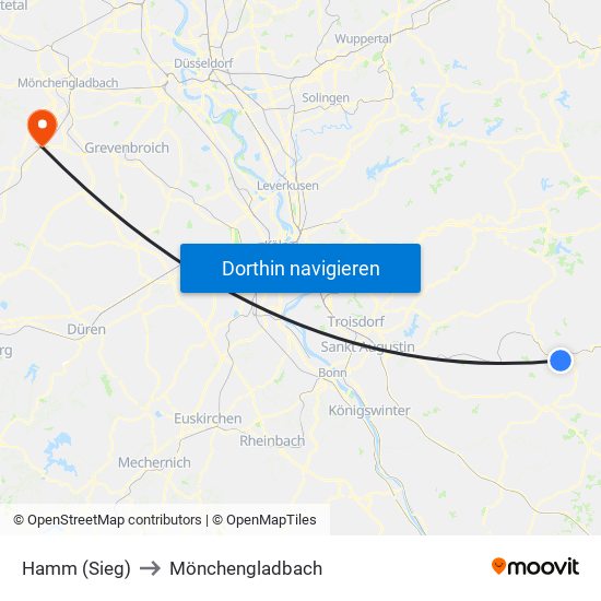 Hamm (Sieg) to Mönchengladbach map