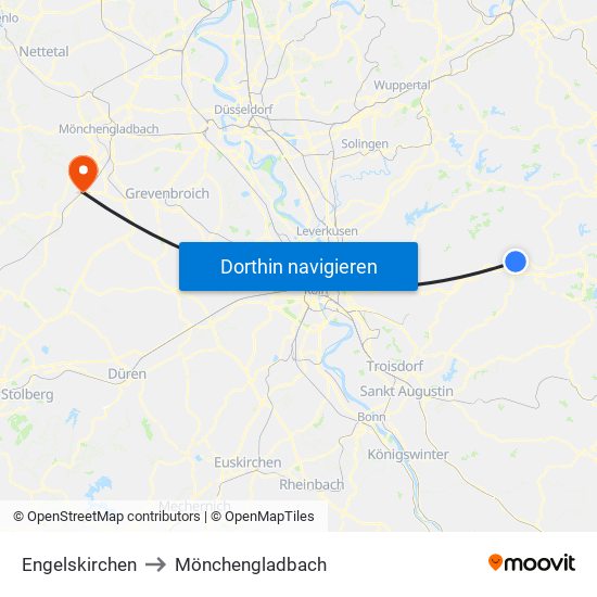 Engelskirchen to Mönchengladbach map