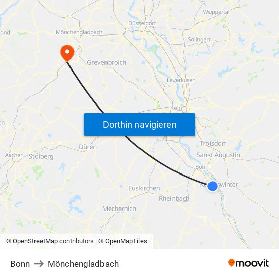 Bonn to Mönchengladbach map