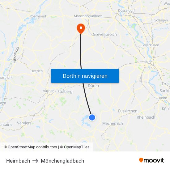 Heimbach to Mönchengladbach map