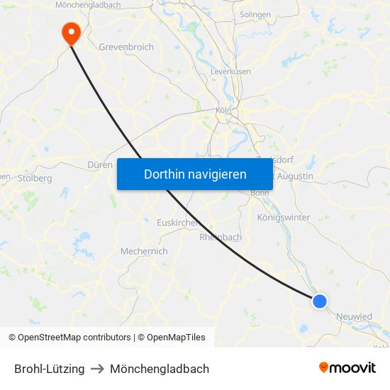 Brohl-Lützing to Mönchengladbach map