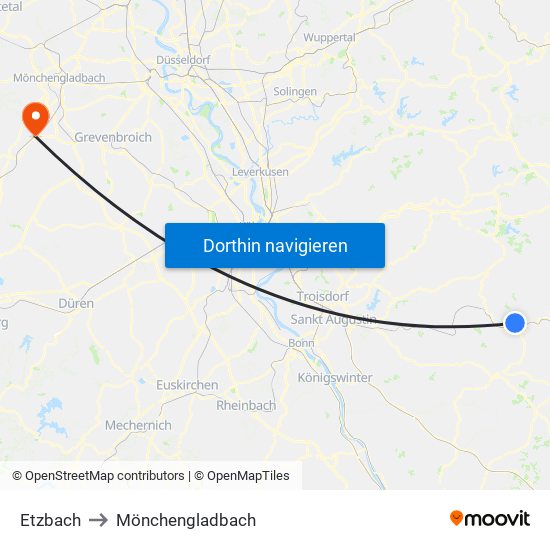 Etzbach to Mönchengladbach map