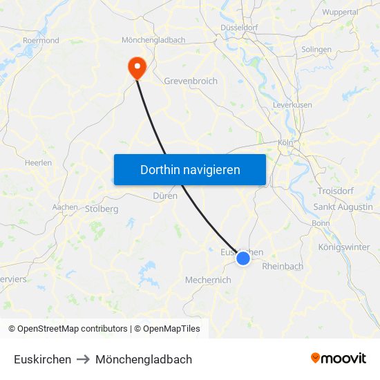 Euskirchen to Mönchengladbach map