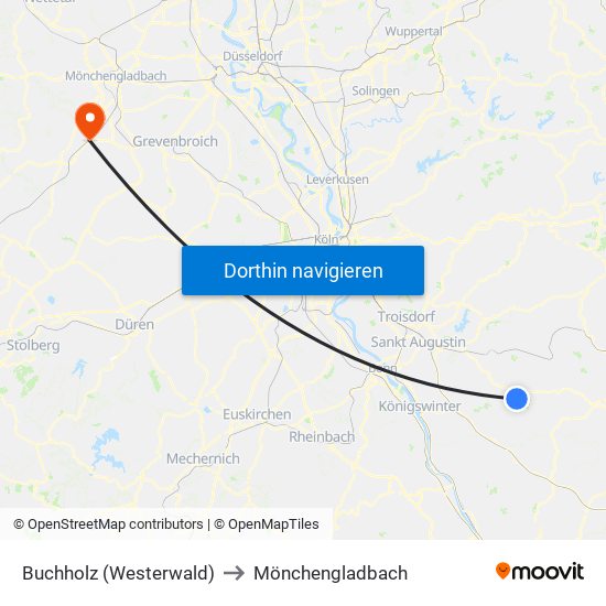 Buchholz (Westerwald) to Mönchengladbach map