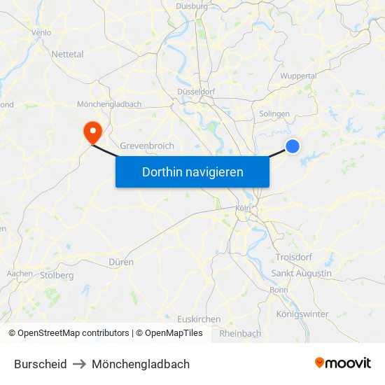 Burscheid to Mönchengladbach map