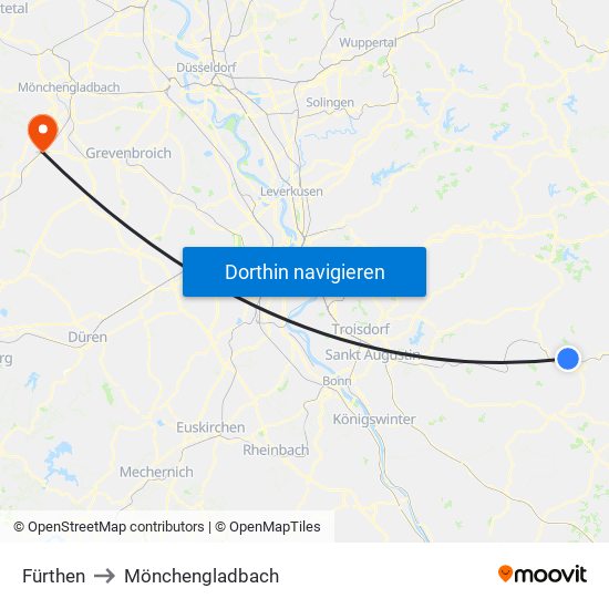 Fürthen to Mönchengladbach map