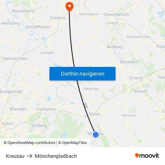 Kreuzau to Mönchengladbach map