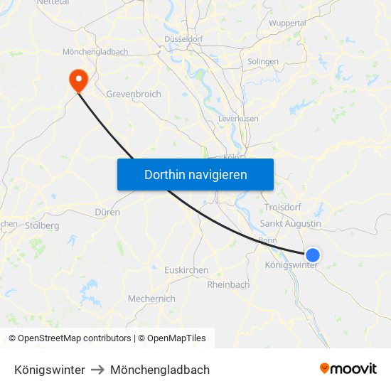 Königswinter to Mönchengladbach map