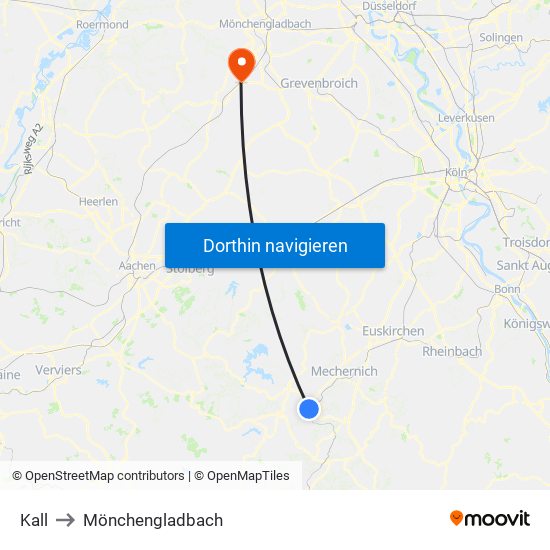 Kall to Mönchengladbach map