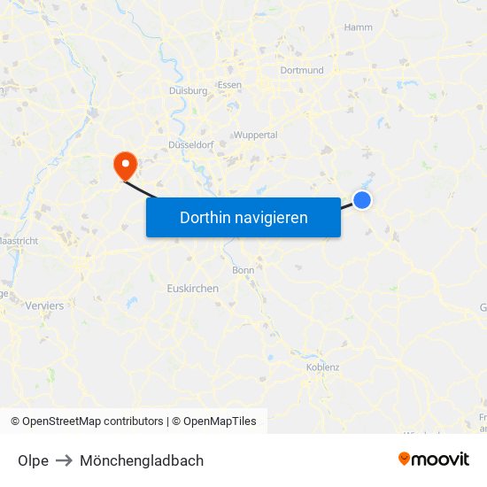 Olpe to Mönchengladbach map