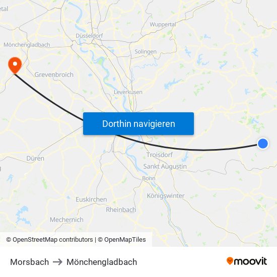 Morsbach to Mönchengladbach map